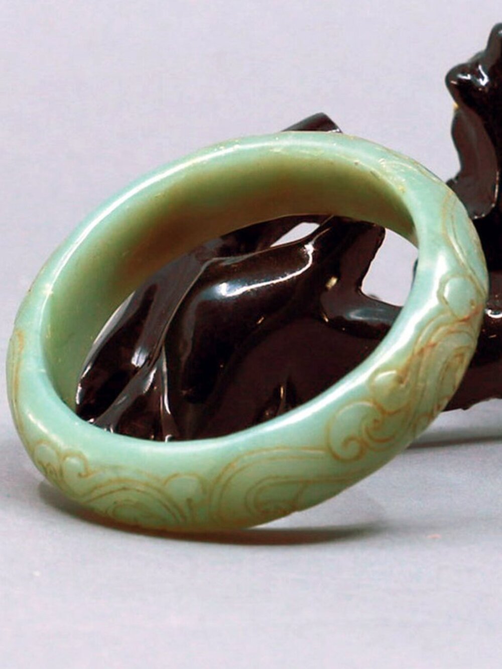 Vintage Chinese Hetian Jade Bracelet /Bangle/ Cuff 53MM Auspicious Low Relief